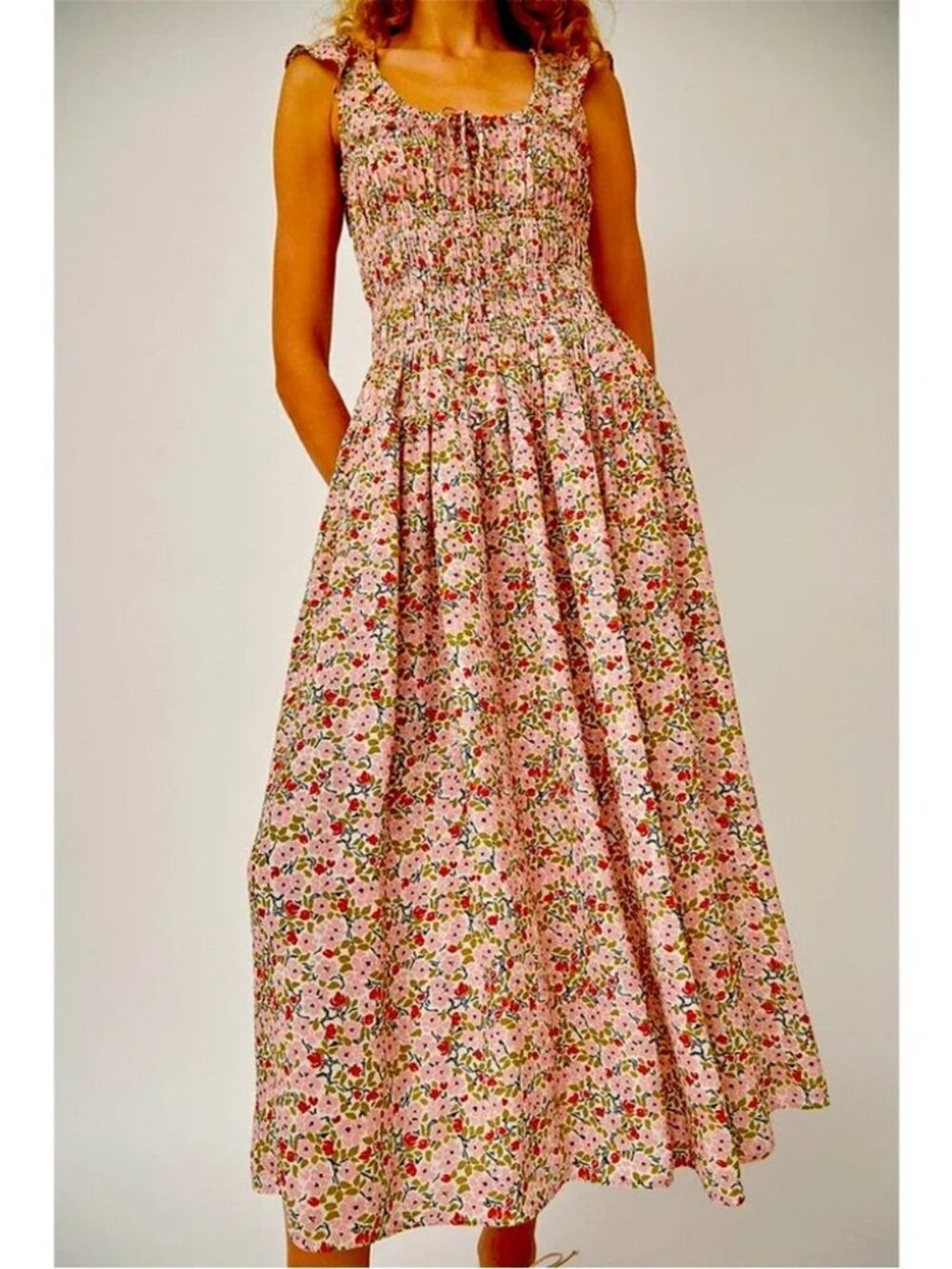 Ciao Lucia Lauretta Dress Sweet Pea Floral Midi Maxi Smocked bodice Tiered sun L
